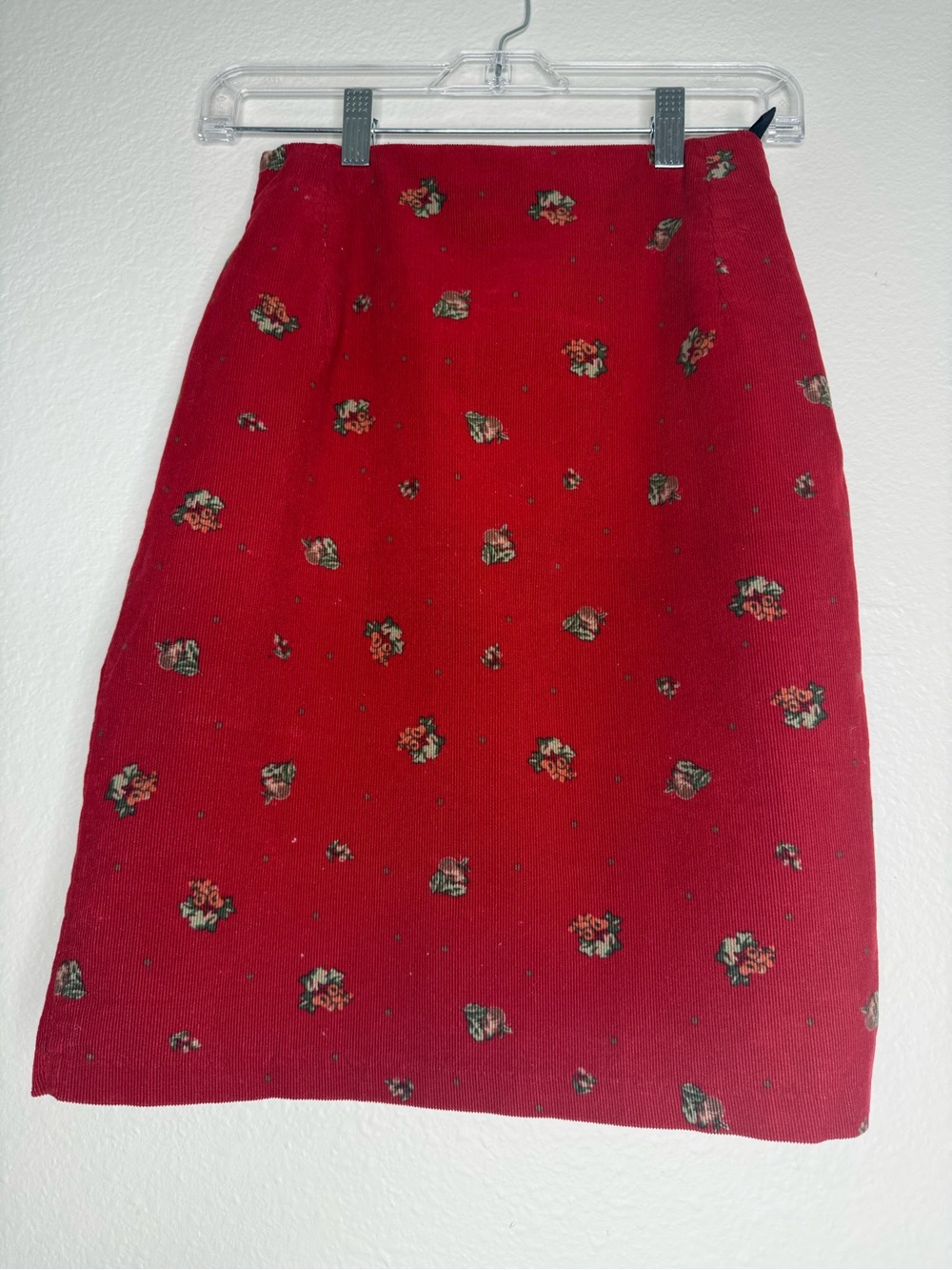 Laura Ashley Red Floral Pencil Skirt Micro Wale Corduroy Great Britain 6